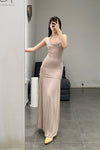 SWAYING/KNIT seamless halter neck long skirt SW24SS2L17 almond color PS68